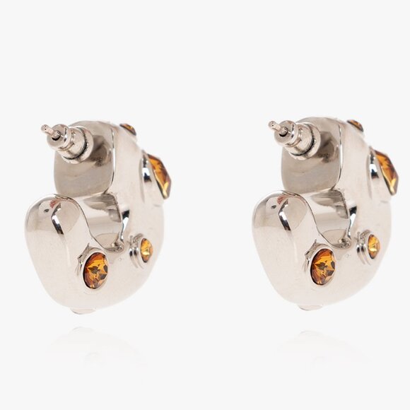 NWT$725 Dries Van Noten Brass Silver Colored Crystal Embellished Hoop Earrings - Picture 6 of 16